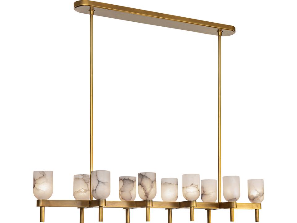 10-Light Lucian Linear Pendant Light in Vintage Brass and Alabaster