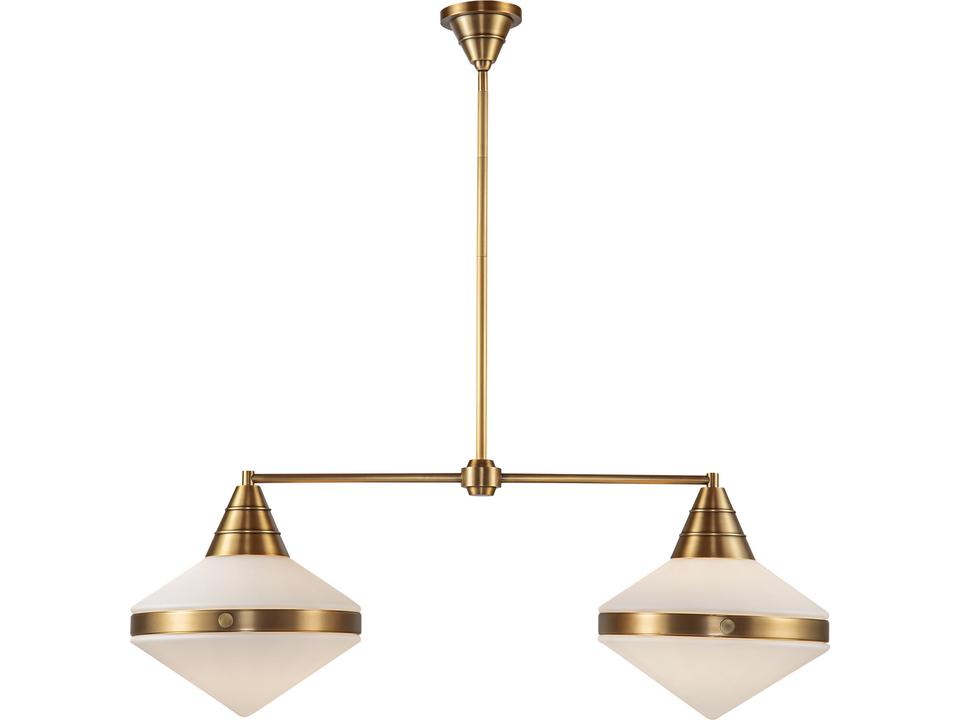 Willard 2-Light Linear Pendant Light in Vintage Brass with Matte Opal Glass