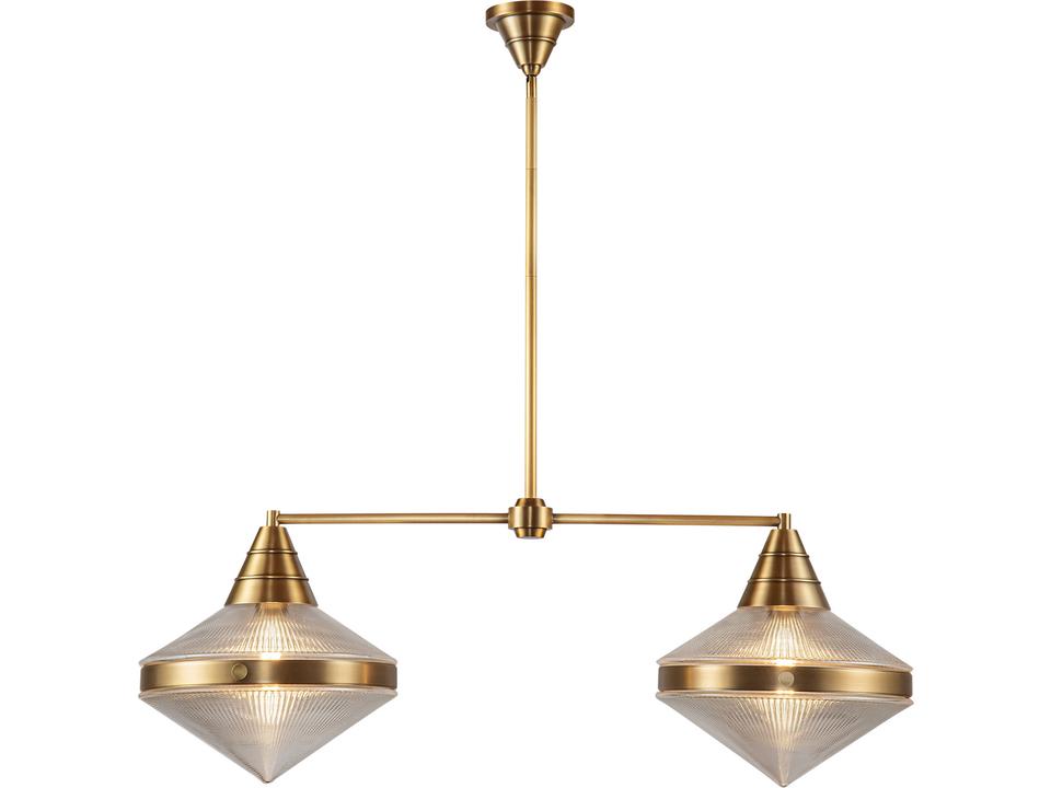 Willard 2-Light Linear Pendant Light in Vintage Brass with Prismatic Glass