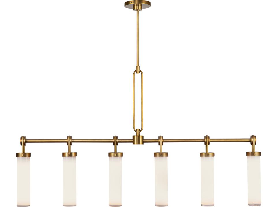 Wynwood 6-Light Linear Pendant in Vintage Brass with Glossy Opal Glass