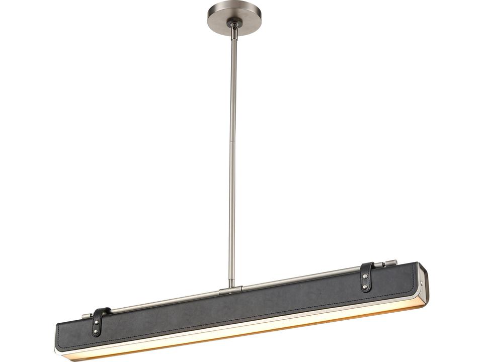 Valise Linear Pendant Light in Aged Nickel with Tuxedo Leather