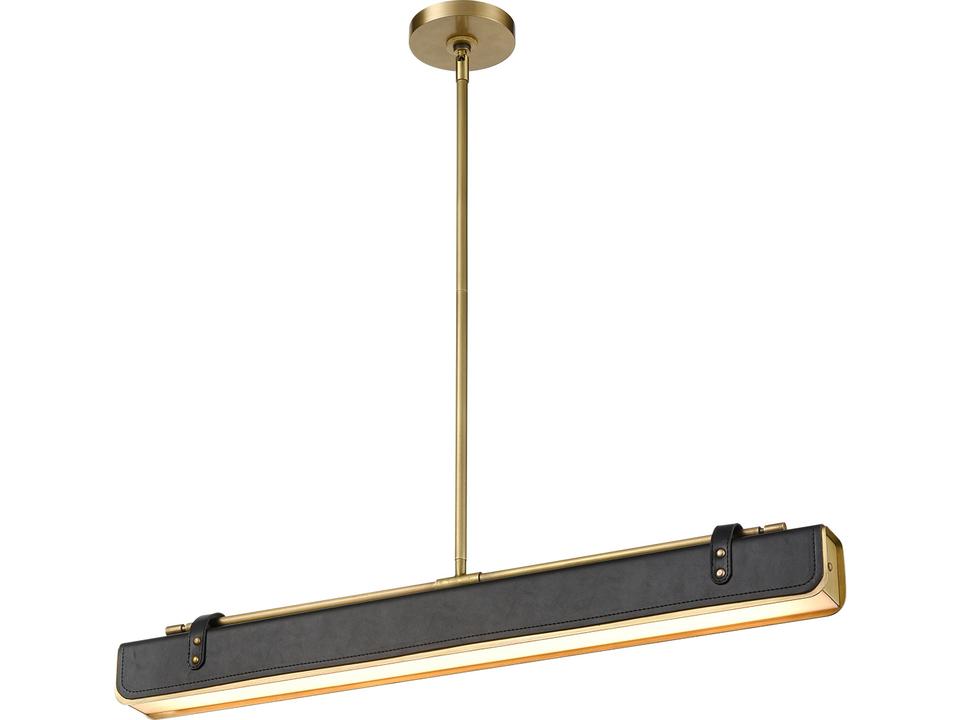 Valise LED Linear Pendant Light in Vintage Brass and Tuxedo Leather