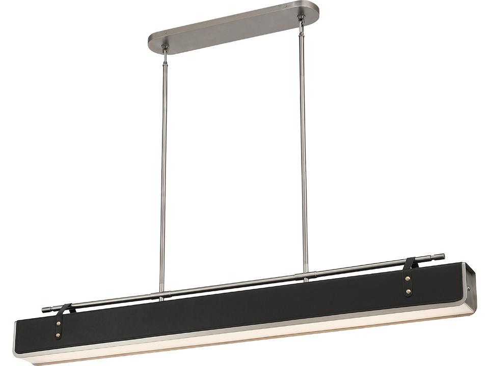 Valise Linear Pendant Light in Aged Nickel with Tuxedo Leather