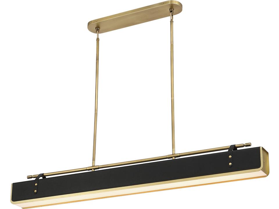 Valise 60-Inch LED Linear Pendant Light in Vintage Brass and Tuxedo Leather