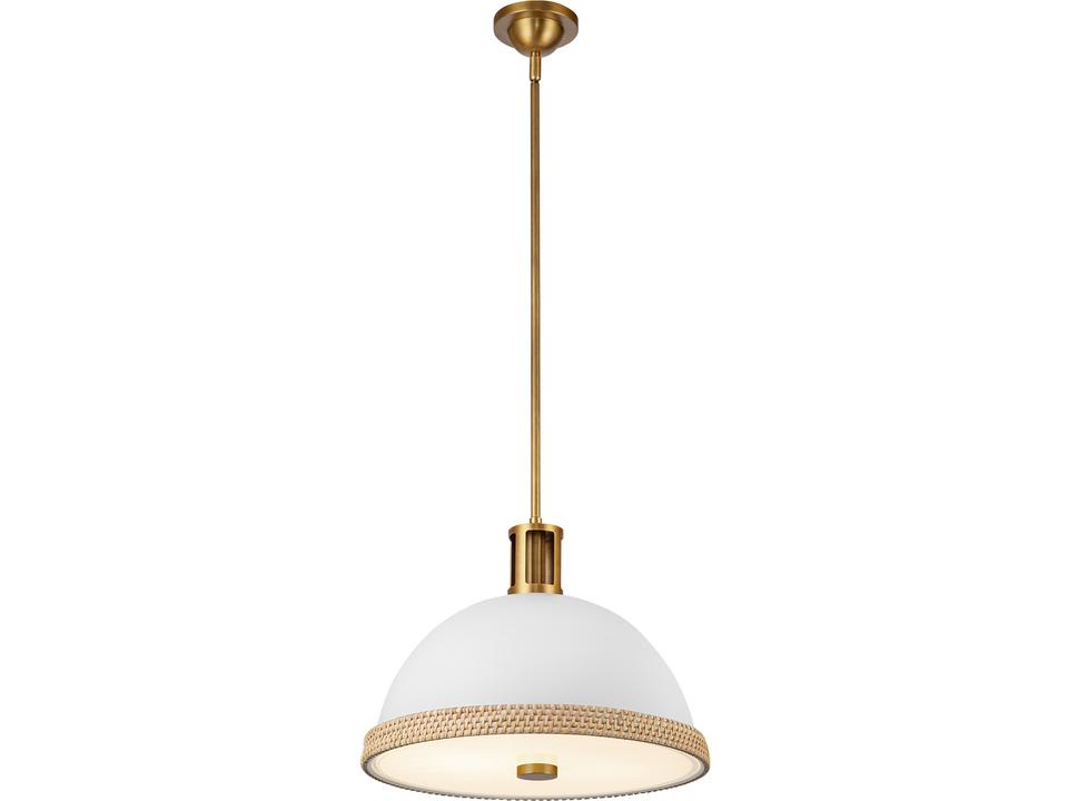 Doral 2-Light Dome Pendant Light in Matte White Vintage Brass
