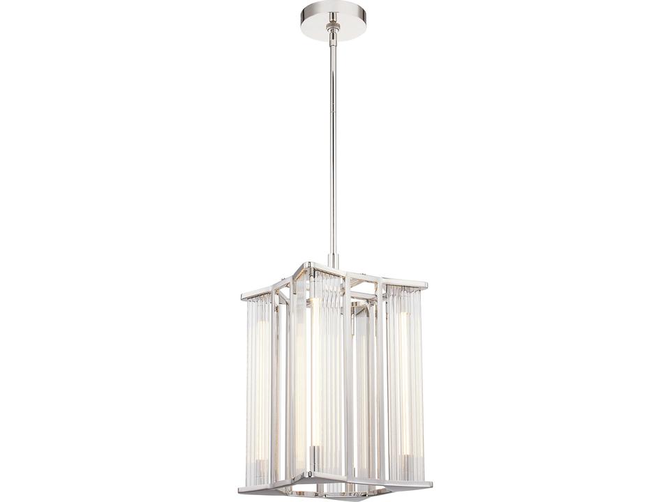 Sabre Integrated LED Pendant Light in Polished Nickel with Ribbed Glass