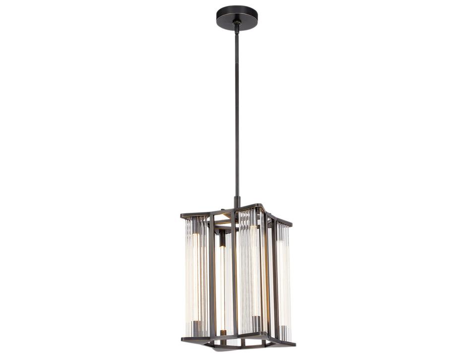 Sabre LED Pendant Light with Ribbed Glass in Urban Bronze
