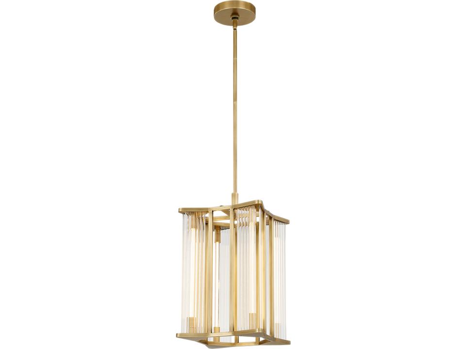 Sabre Modern LED Pendant Light in Vintage Brass and Ribbed Glass
