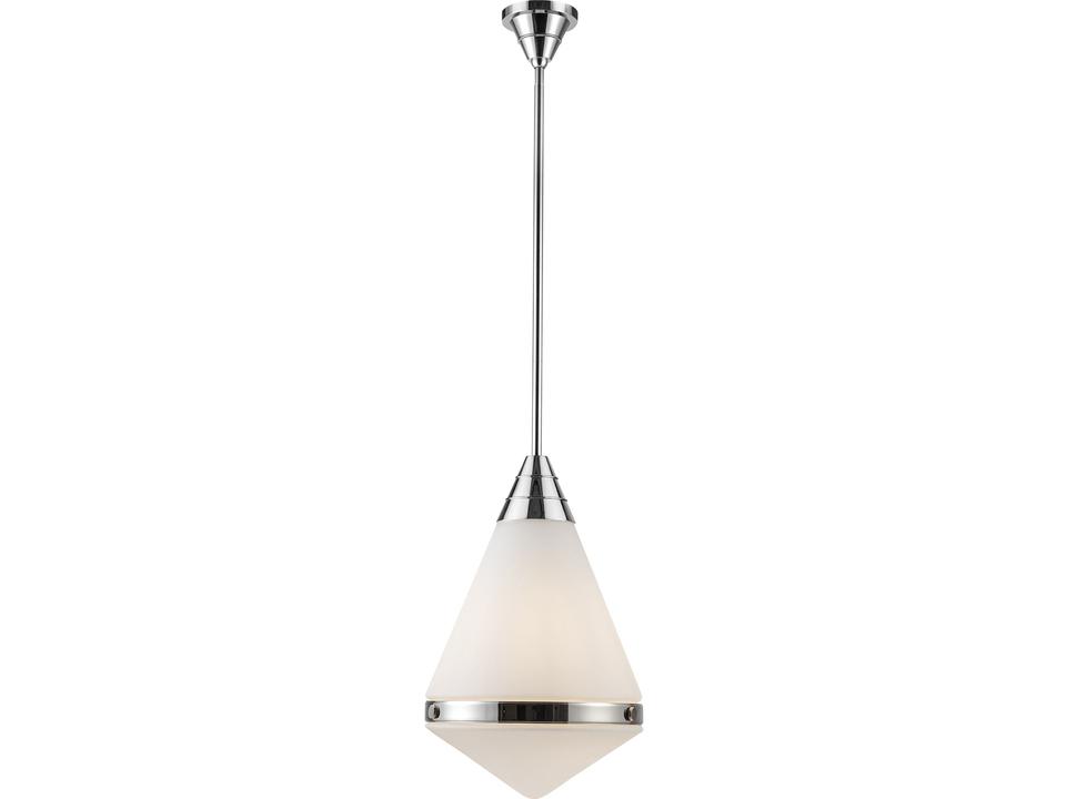 Willard 1-Light Transitional Pendant Light in Polished Nickel with Matte Opal Glass