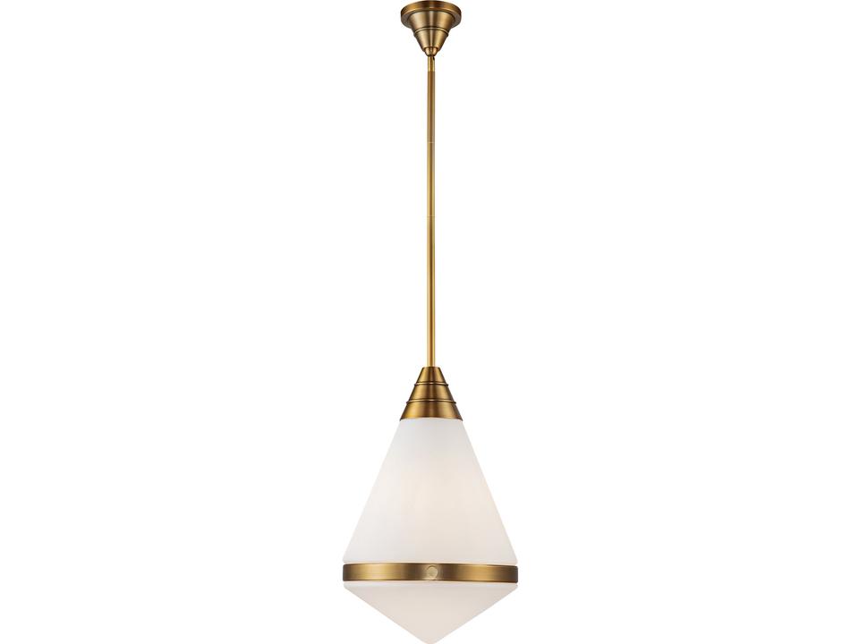 Willard 1-Light Geometric Pendant Light in Vintage Brass with Matte Opal Glass