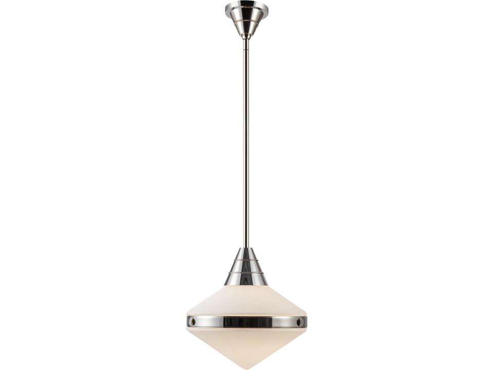 Willard 1-Light Geometric Pendant Light in Polished Nickel with Matte Opal Glass