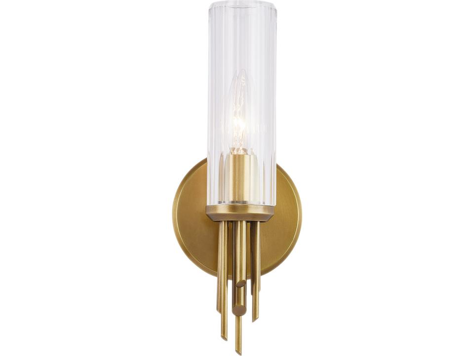 Torres 1-Light Wall Sconce with Ribbed Glass in Vintage Brass