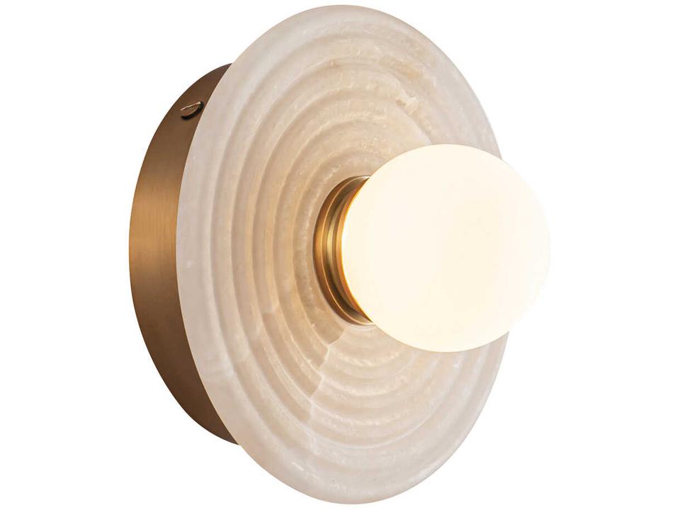 LED Bath Vanity Light Dahlia Vintage Brass Alabaster