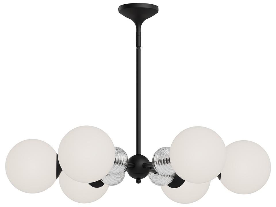 Celia 6-Light Chandelier in Matte Black with Opal and Ribbed Glass