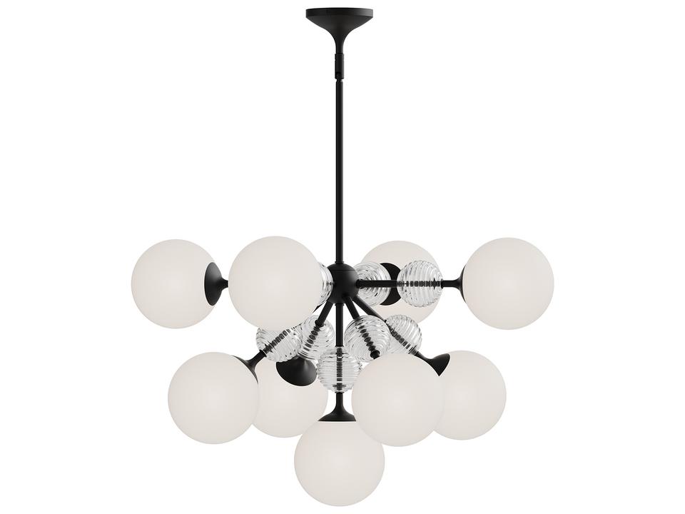 9-Light Celia Chandelier in Matte Black with Matte Opal Glass