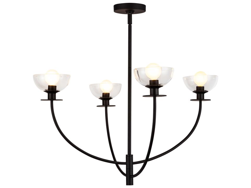 4-Light Sylvia Chandelier Matte Black with Clear Glass