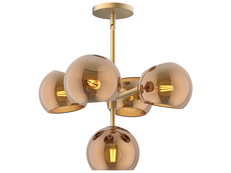 5-Light Willow Chandelier in Brushed Gold with Copper Glass