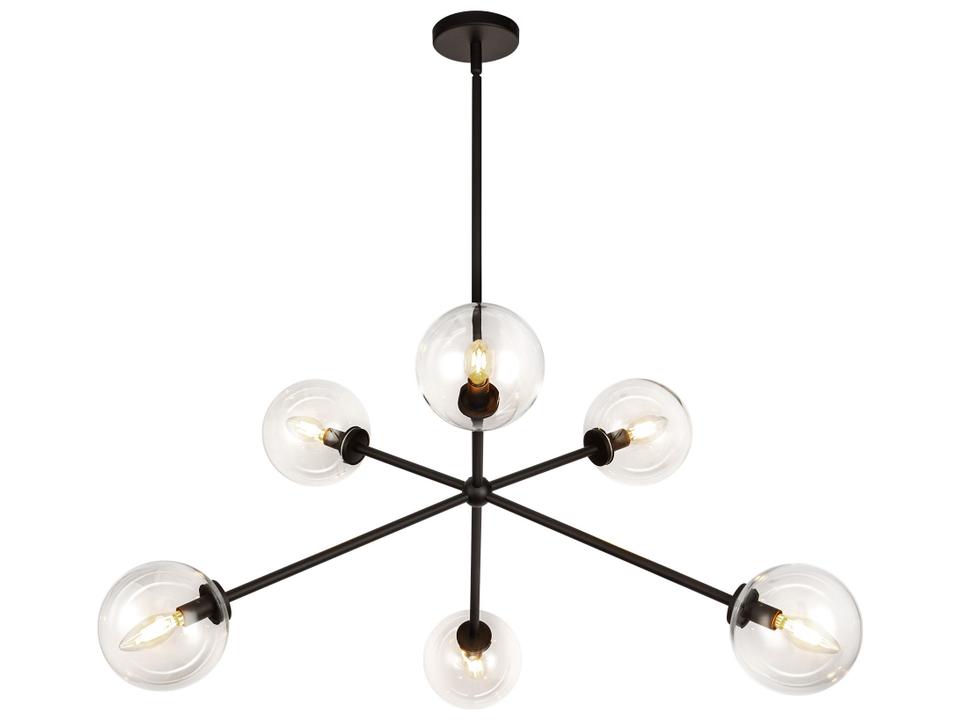 6-Light Cassia Chandelier in Matte Black with Clear Glass
