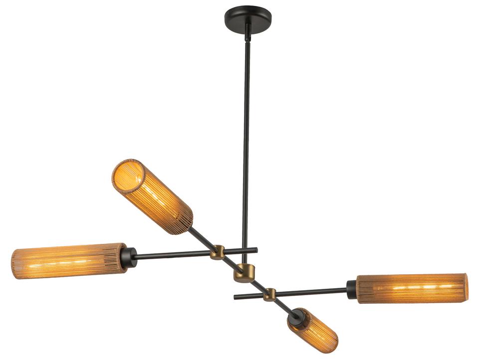 Colby 4-Light Linear Pendant Light in Matte Black and Tan Jute