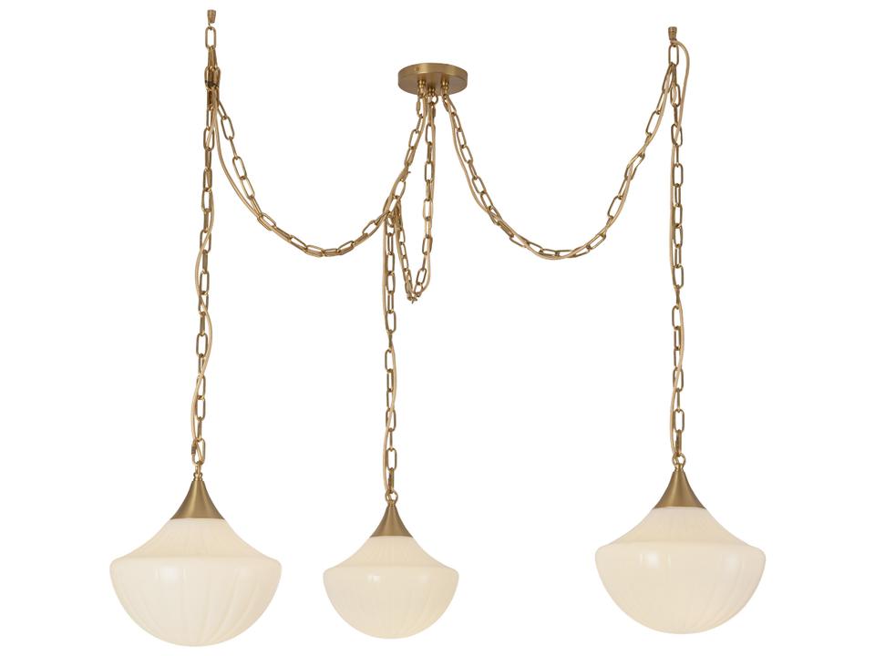 Farrah 3-Light Multi Pendant Light in Brushed Gold with Glossy Ribbed Opal Glass