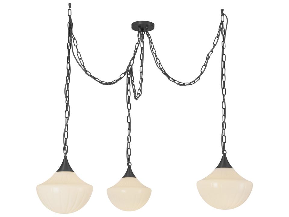 Farrah 3 Light Multi-Light Pendant in Matte Black with Ribbed Opal Glass