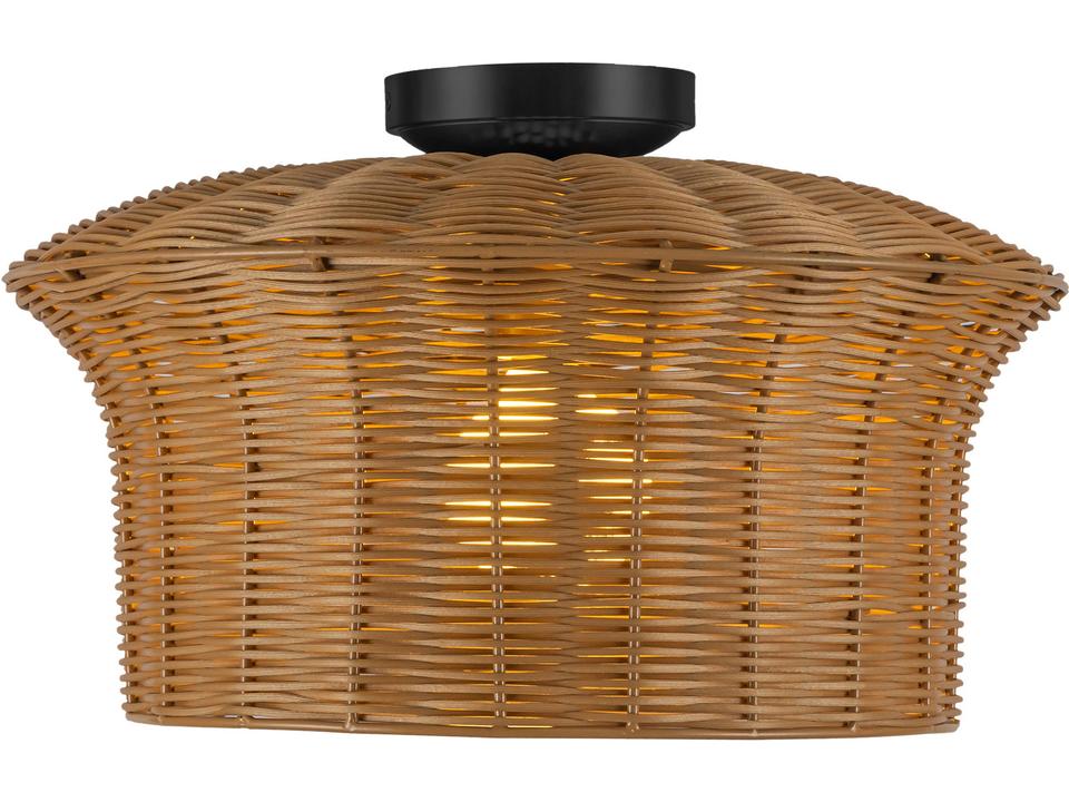 1-Light Kai Semi-Flush Mount Ceiling Light Matte Black with Rattan Shade