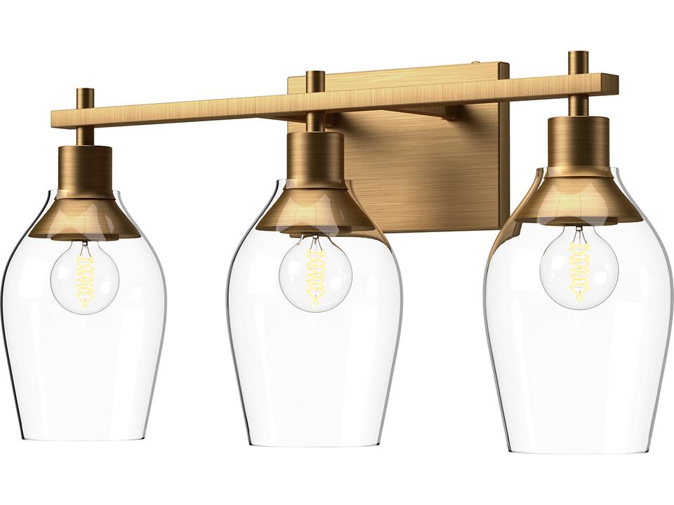 Kingsley 3-Light Bath Vanity Light in Aged Gold with Clear Glass and Steel Frame