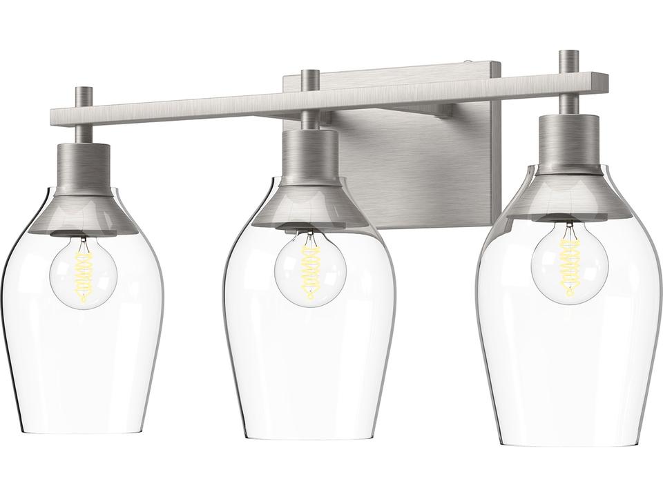 Kingsley 3-Light Bathroom Vanity Light in Brushed Nickel and Clear Glass