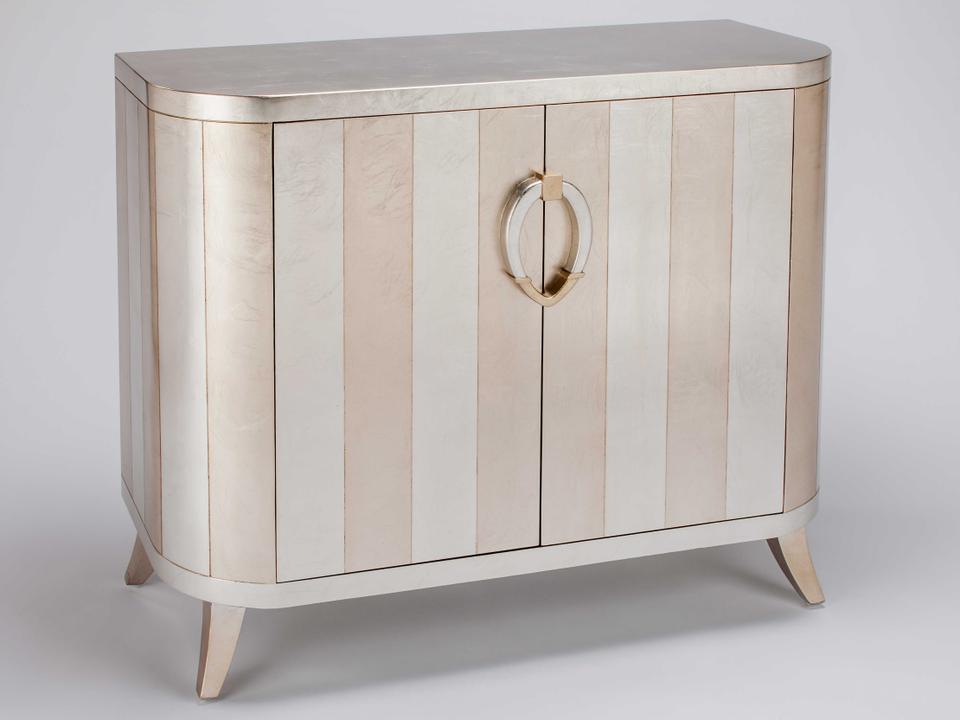 Silverleaf and Champagne Stripe Accent Cabinet with 2 Doors