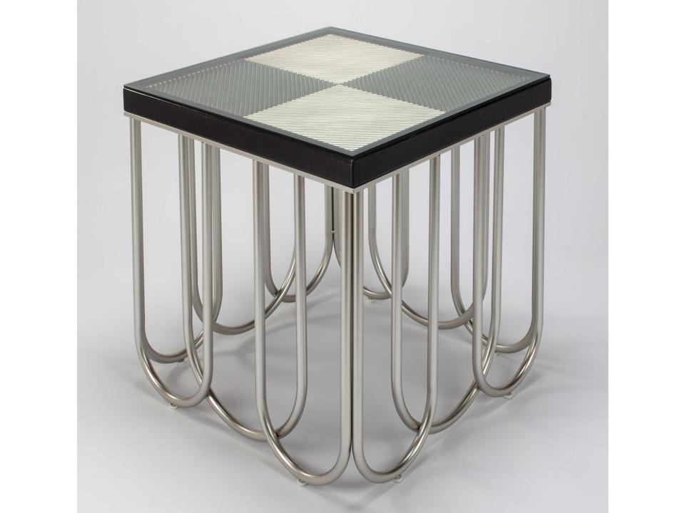 Square Glass Black Silver End Table