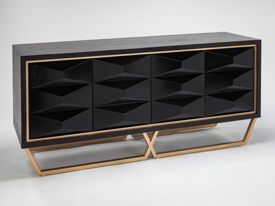 Black Gold Wood Accent Chest with Spike Design and Metal Legs