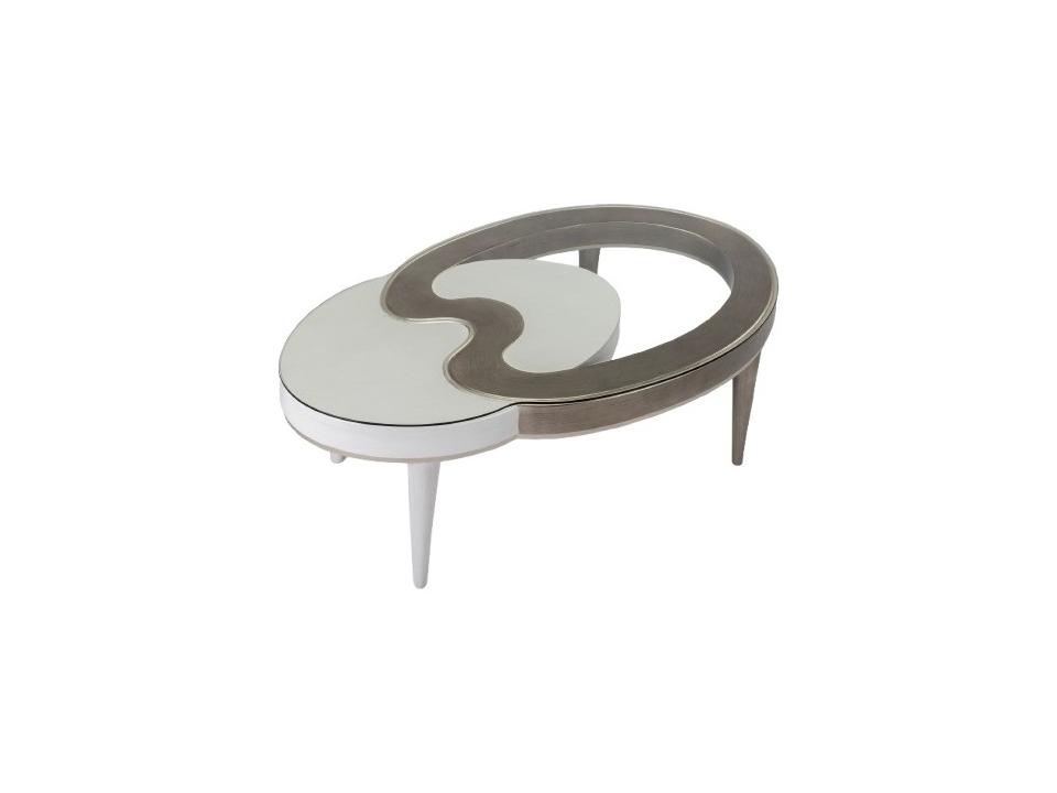 Oval Glass Coffee Table in Dusty White Silverleaf