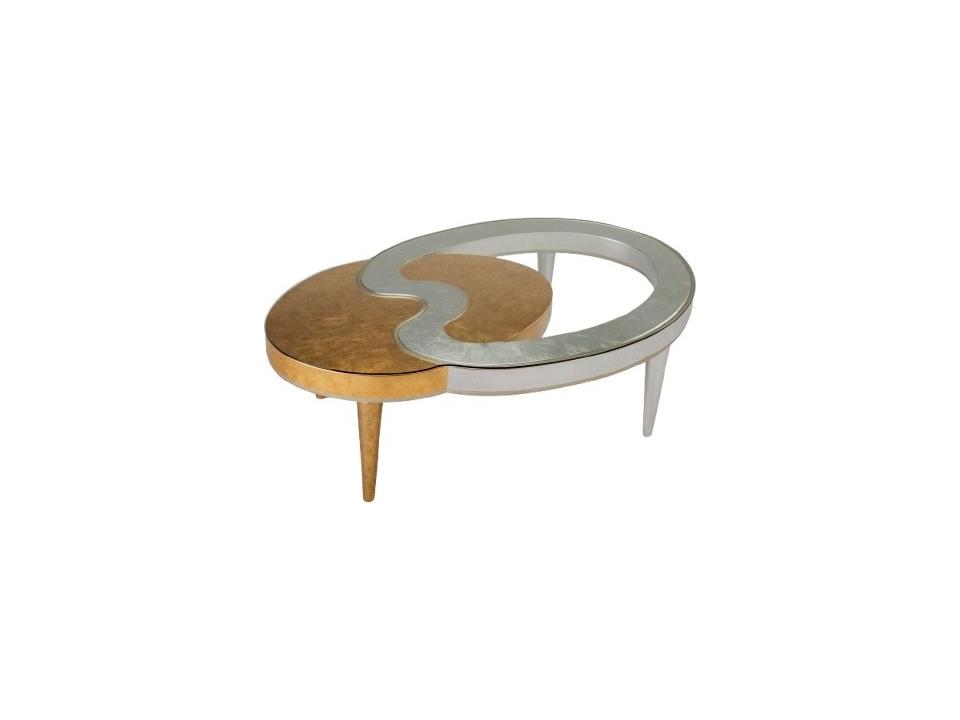 Oval Glass Coffee Table in Gold and Silver