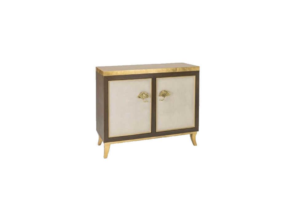 Aged Tarnished Goldleaf Beige Walnut Wood Accent Chest