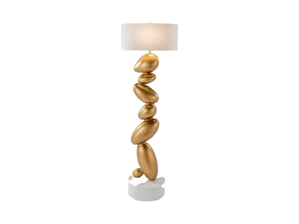 Gold White Hand-Painted Floor Lamp with Dimmer