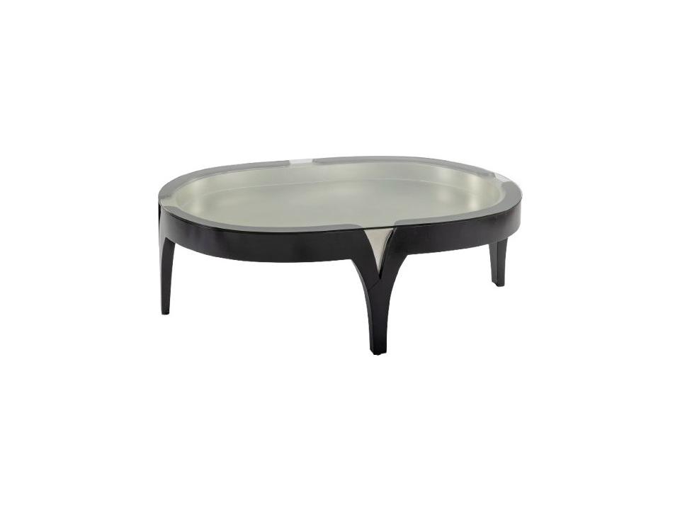 Oval Glass Black Silver Coffee Table with Glass Top