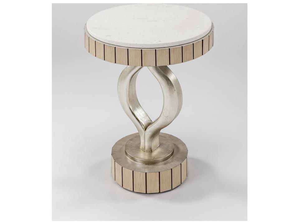 Round Natural White Silver End Table