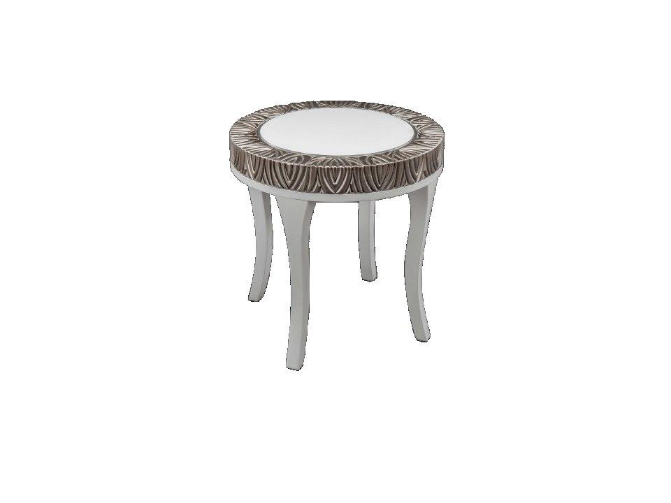 Round Glass Silver White End Table