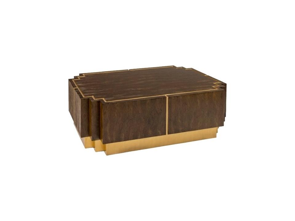 Rectangular Wood Walnut Bright Gold Coffee Table