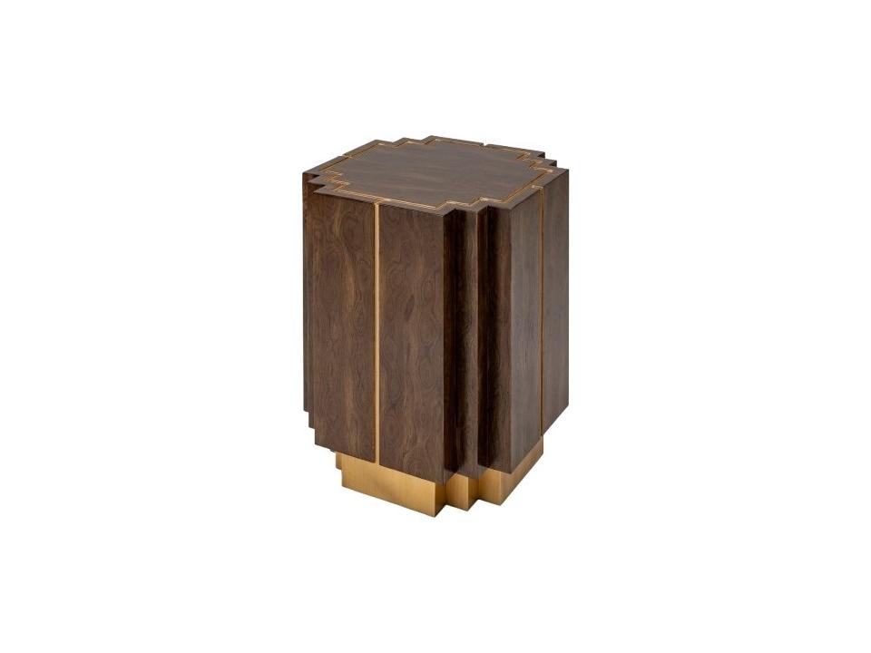 Square Wood Walnut Bright Gold End Table