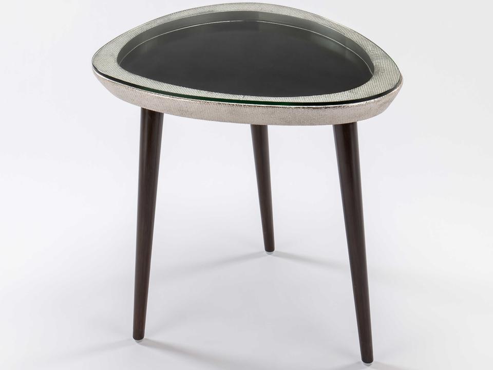 Black and Silver Glass Top End Table with Textured Finish