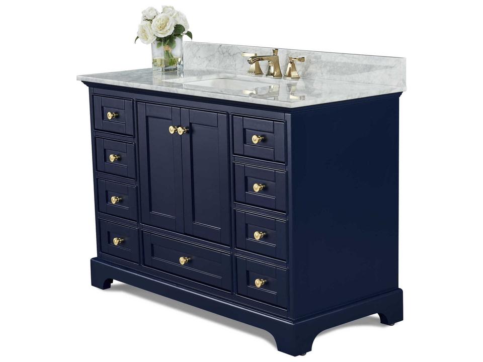 Audrey 48-Inch Single Sink Bathroom Vanity in Heritage Blue with Carrara Marble Top
