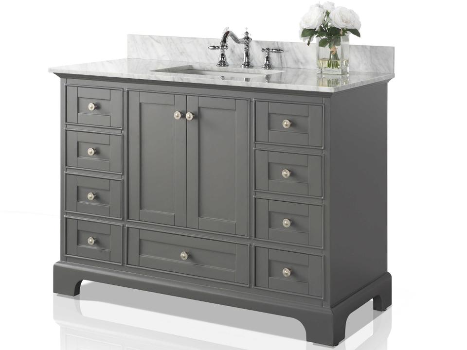 Audrey 48-Inch Single Bathroom Vanity with Italian Carrara Marble Top in Sapphire Gray