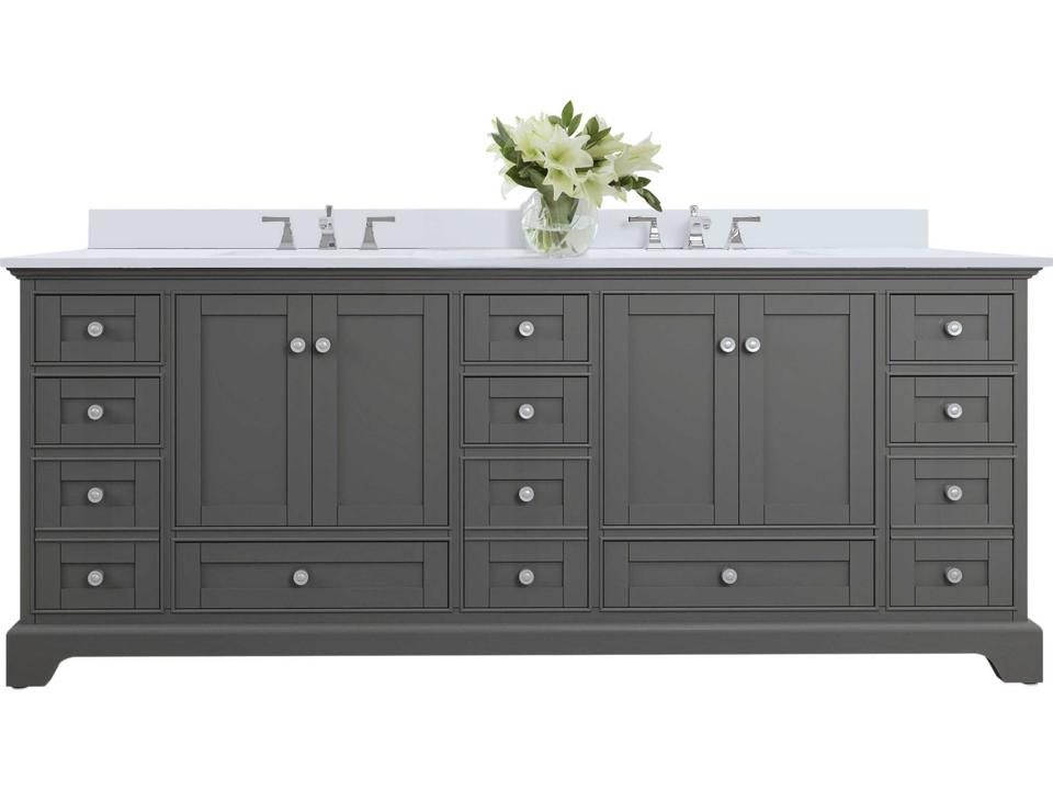 Audrey 84-Inch Bathroom Vanity Cabinet in Sapphire Gray with Quartz Calacatta Laza Top