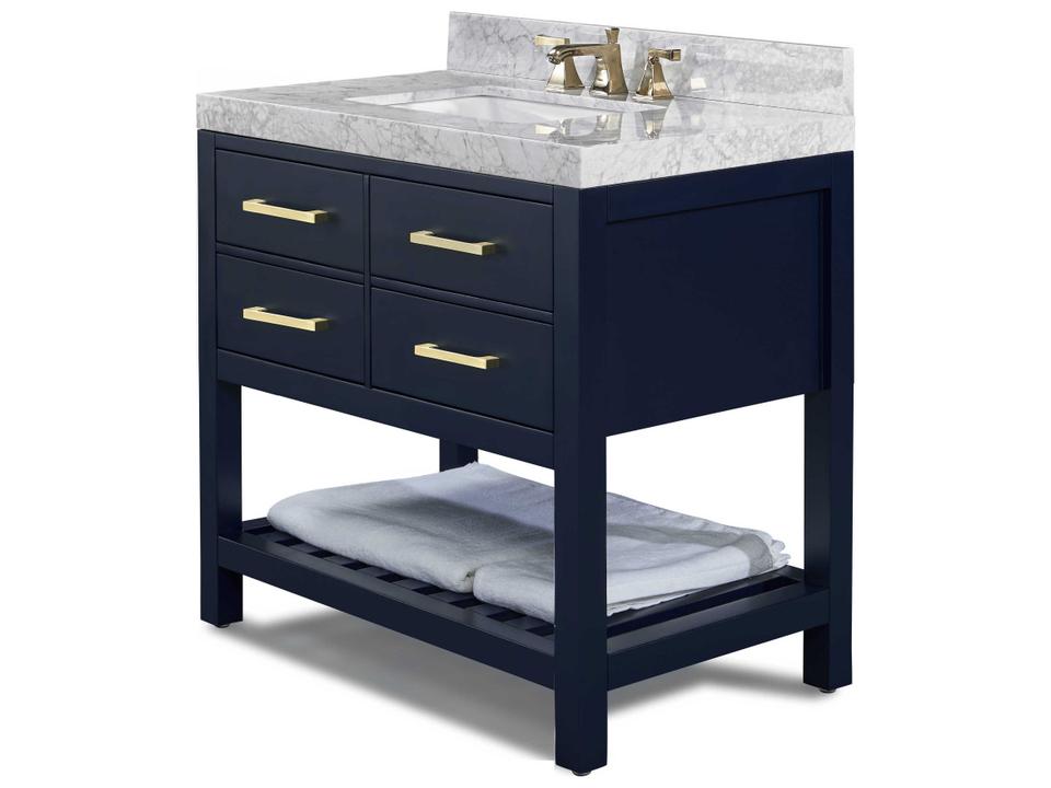 Elizabeth 36-Inch Single Sink Bathroom Vanity in Heritage Blue with Carrara Marble Top