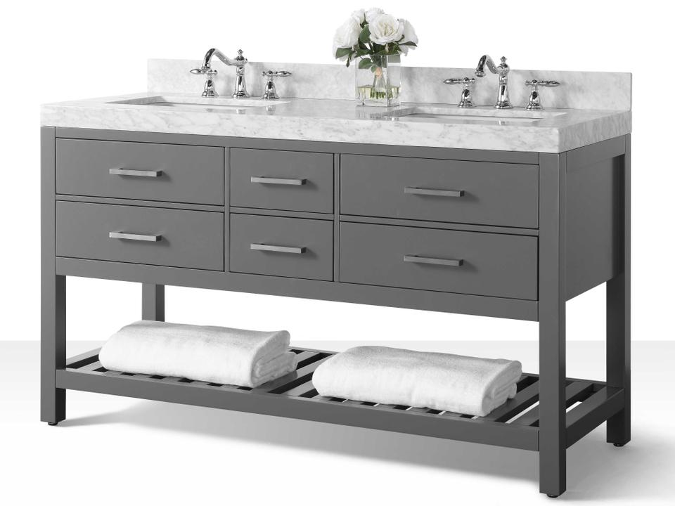 Elizabeth 60-Inch Double Vanity in Sapphire Gray with Carrara White Marble Top