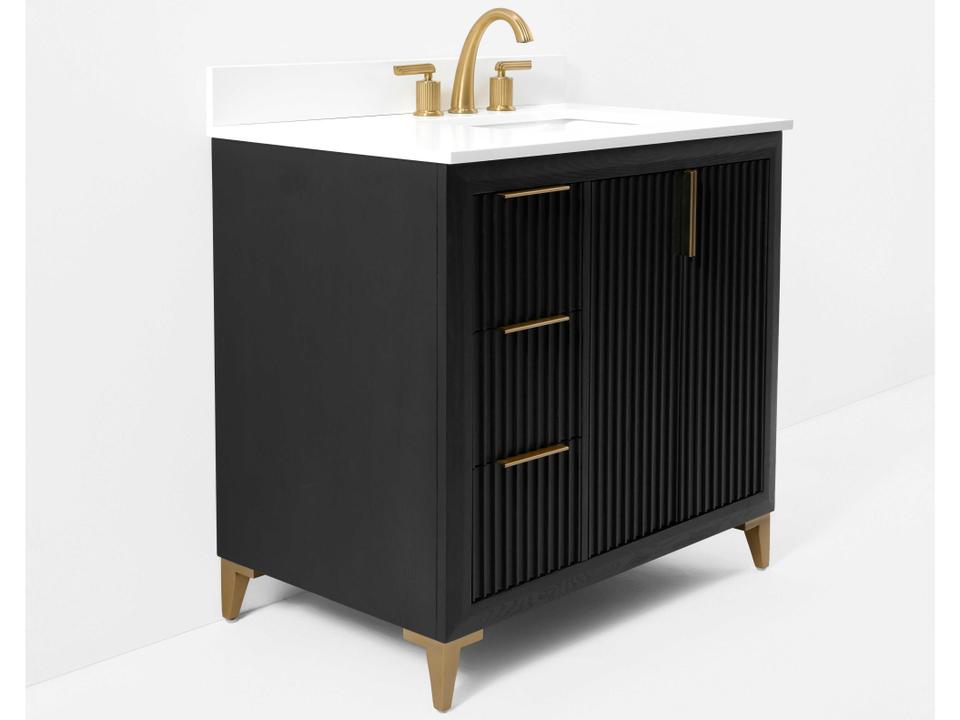Bathroom Vanity Turlington 36 Inch Black Oak White Quartz Top