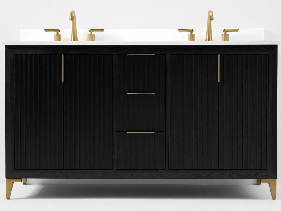 Turlington 60 Inch Double Bathroom Vanity in Black Oak