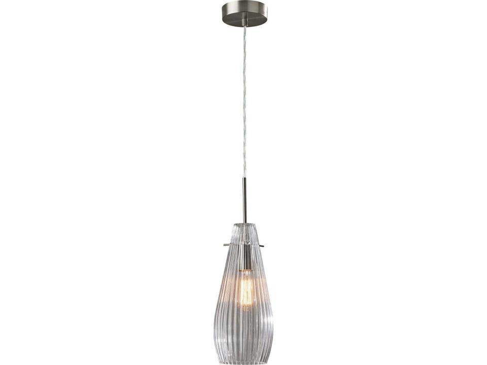 Layla 1-Light Brushed Steel Pendant Light with Ribbed Glass Shade