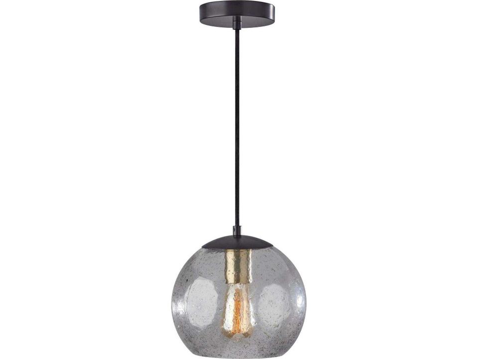 Edie Speckled Glass Orb Pendant Light in Dark Bronze and Brass